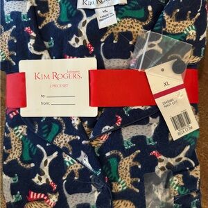 Kim Rogers Christmas Navy Cats Pajama set XL flannel NWT